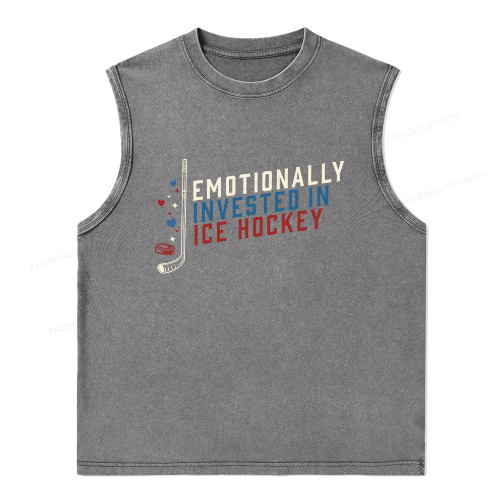 Pagewings Emotionally Invested in Ice Hockey Unisex Washed Tank Top