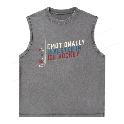 Pagewings Emotionally Invested in Ice Hockey Unisex Washed Tank Top