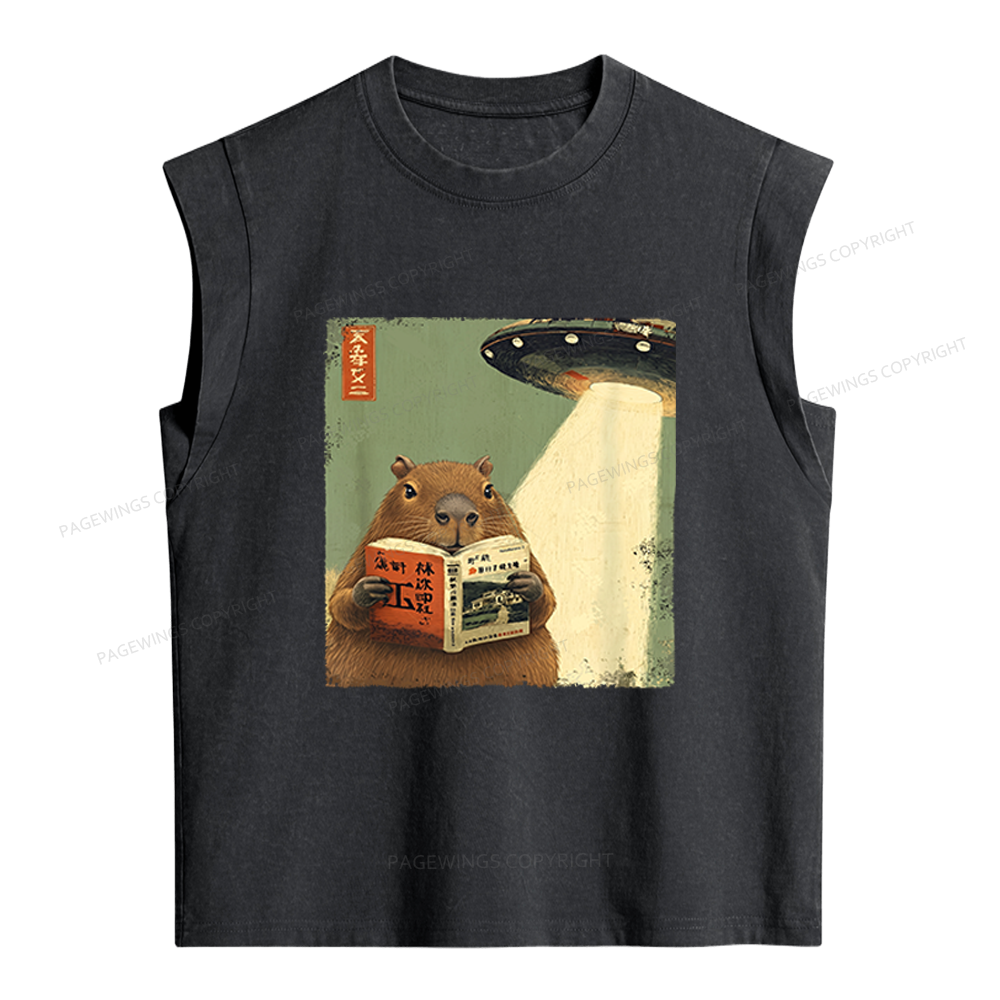 Pagewings Capybara Book Lovers Women's Washed Tank Top