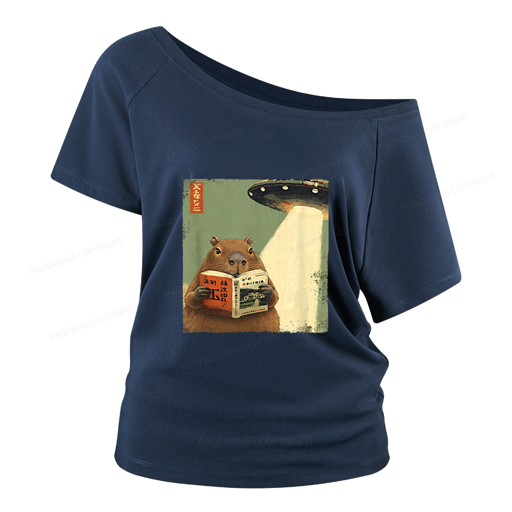Pagewings Capybara Book Lovers Women Off Shoulder T-shirts