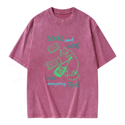 Pagewings Books And Wine Unisex Washed T-shirt