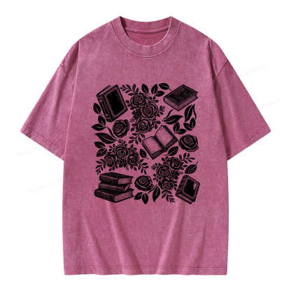 Pagewings Books and Flowers Unisex Washed T-shirt