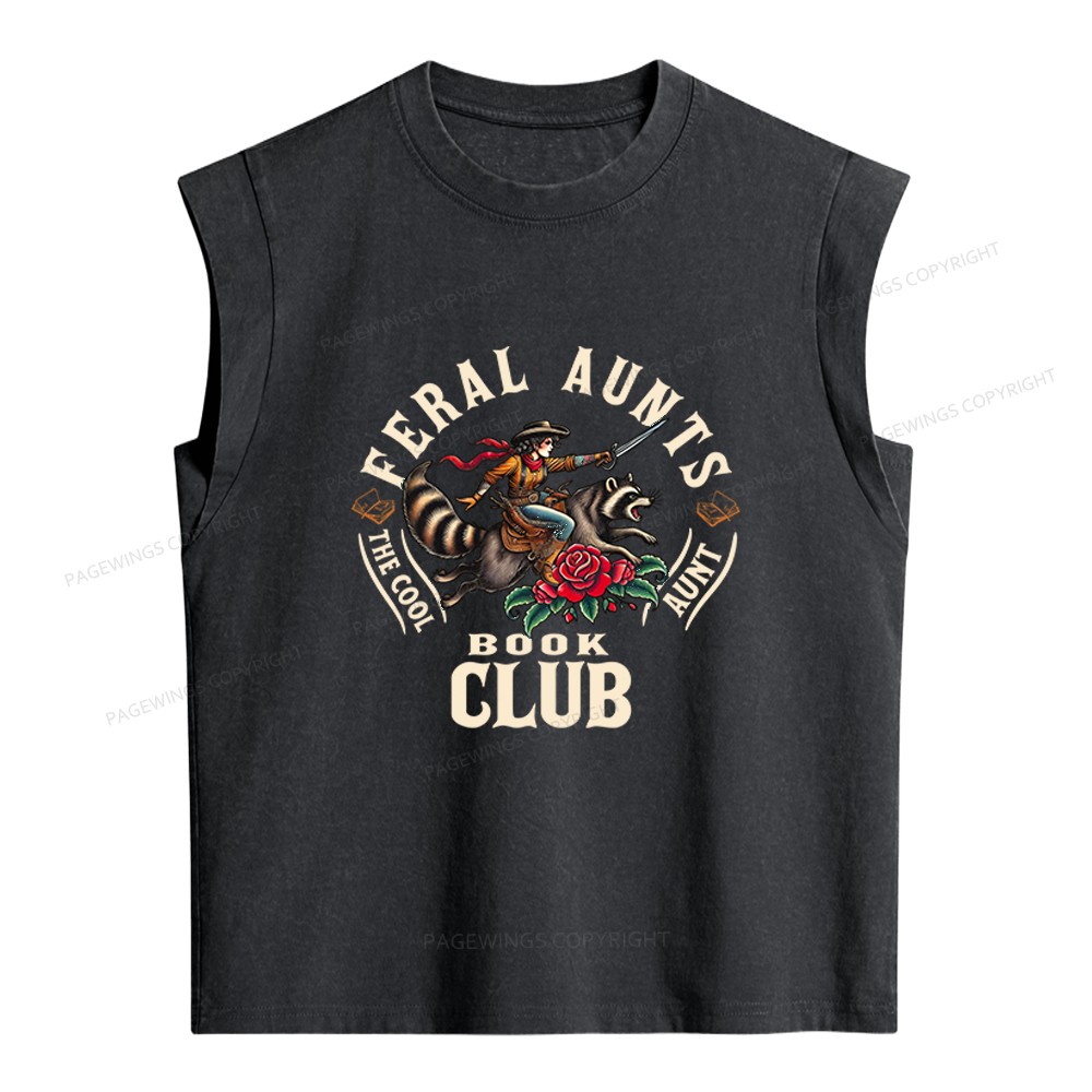 Pagewings Feral Aunt Social Book Club Women's Washed Tank Top