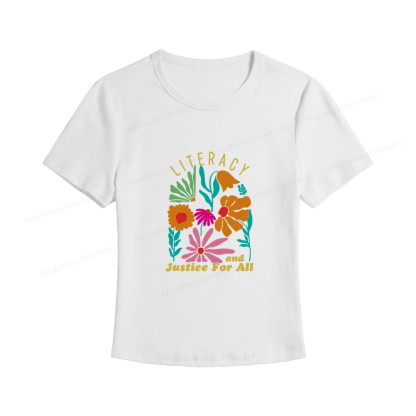 Pagewings Literacy and Justice for All Women's Baby Tee
