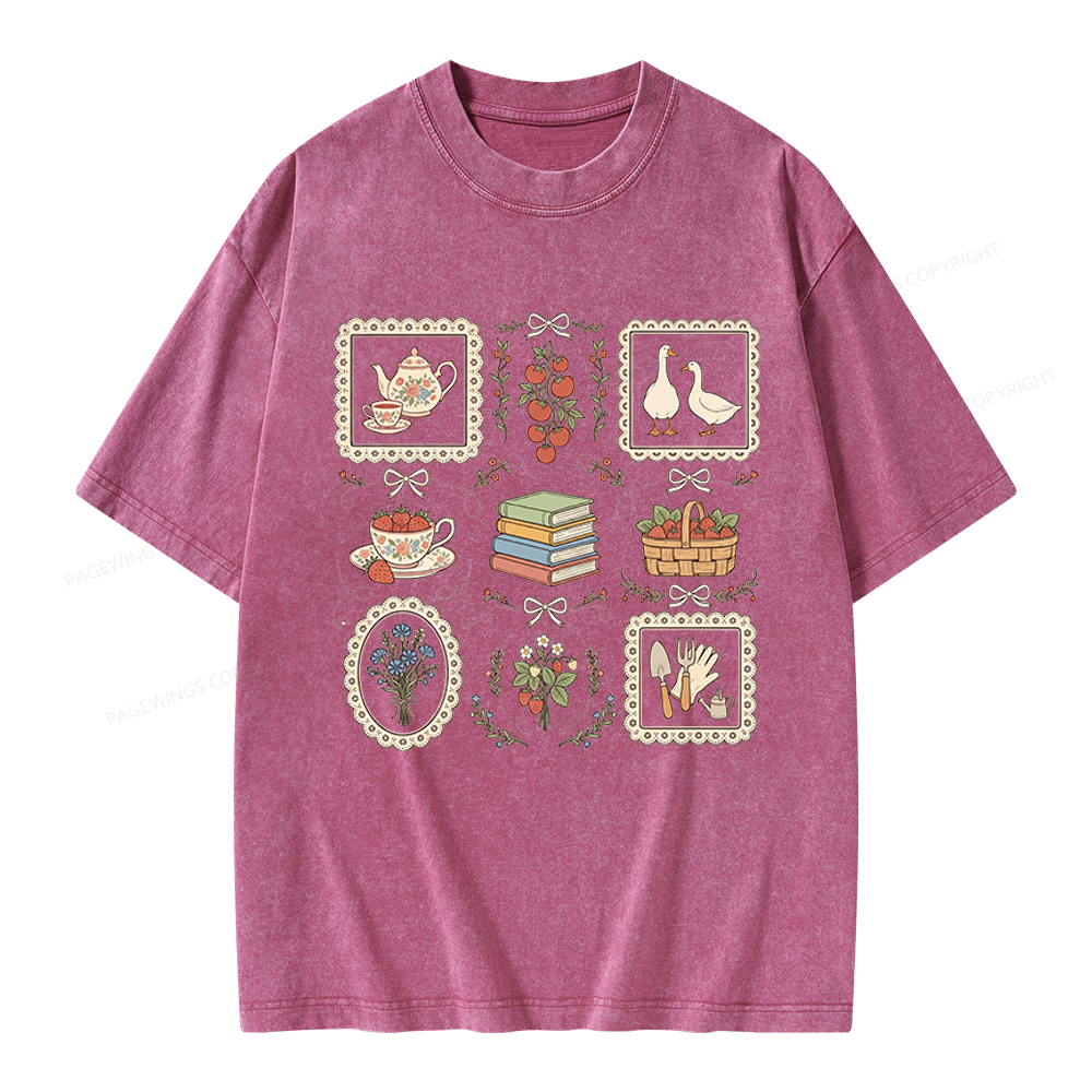 Pagewings Goose Reading Unisex Washed T-shirt