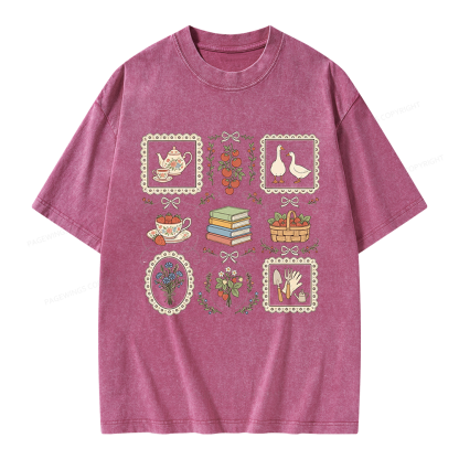 Pagewings Goose Reading Unisex Washed T-shirt