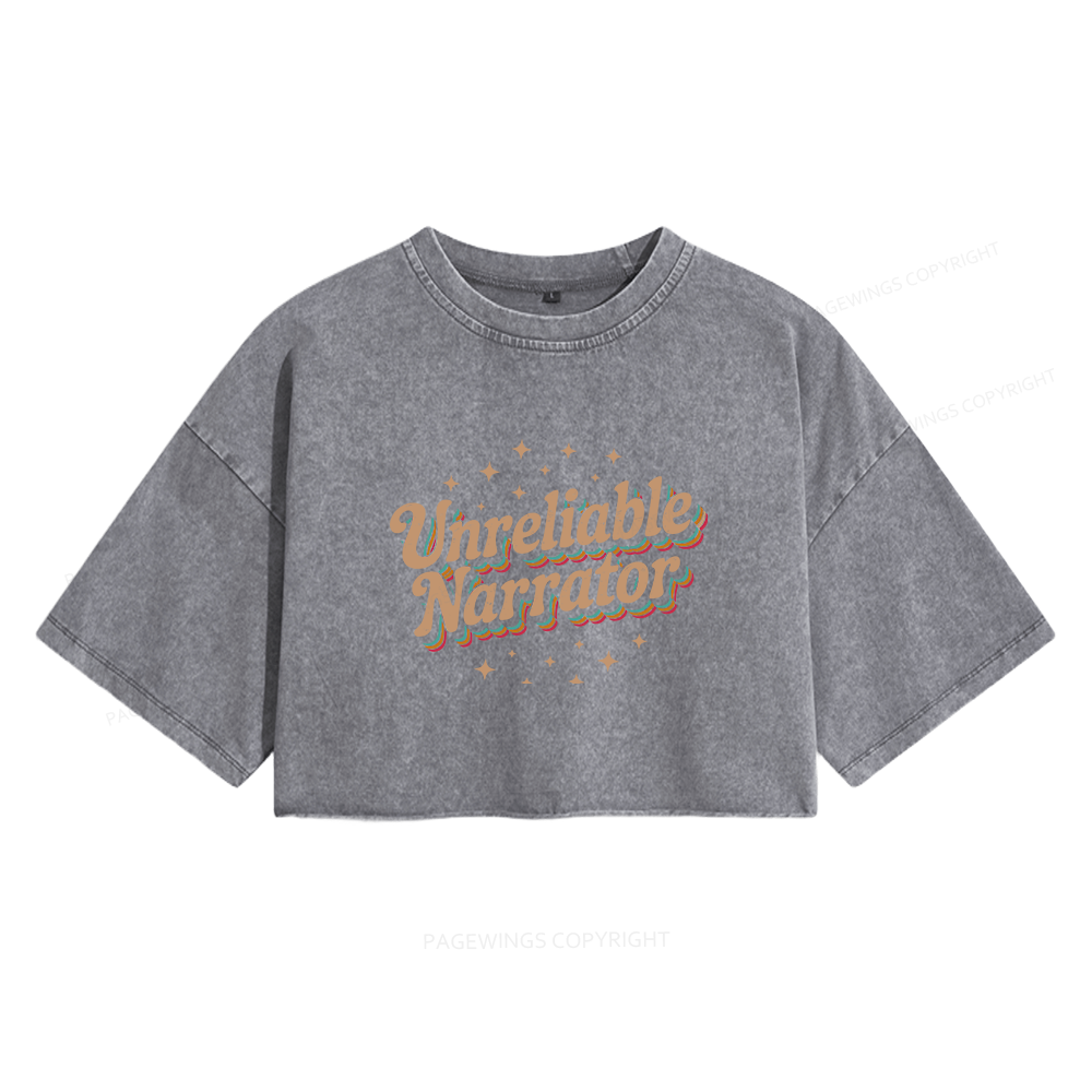 Pagewings Unreliable Narrator Women's Washed Cropped T-shirt