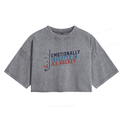 Pagewings Emotionally Invested in Ice Hockey Women's Washed Cropped T-shirt