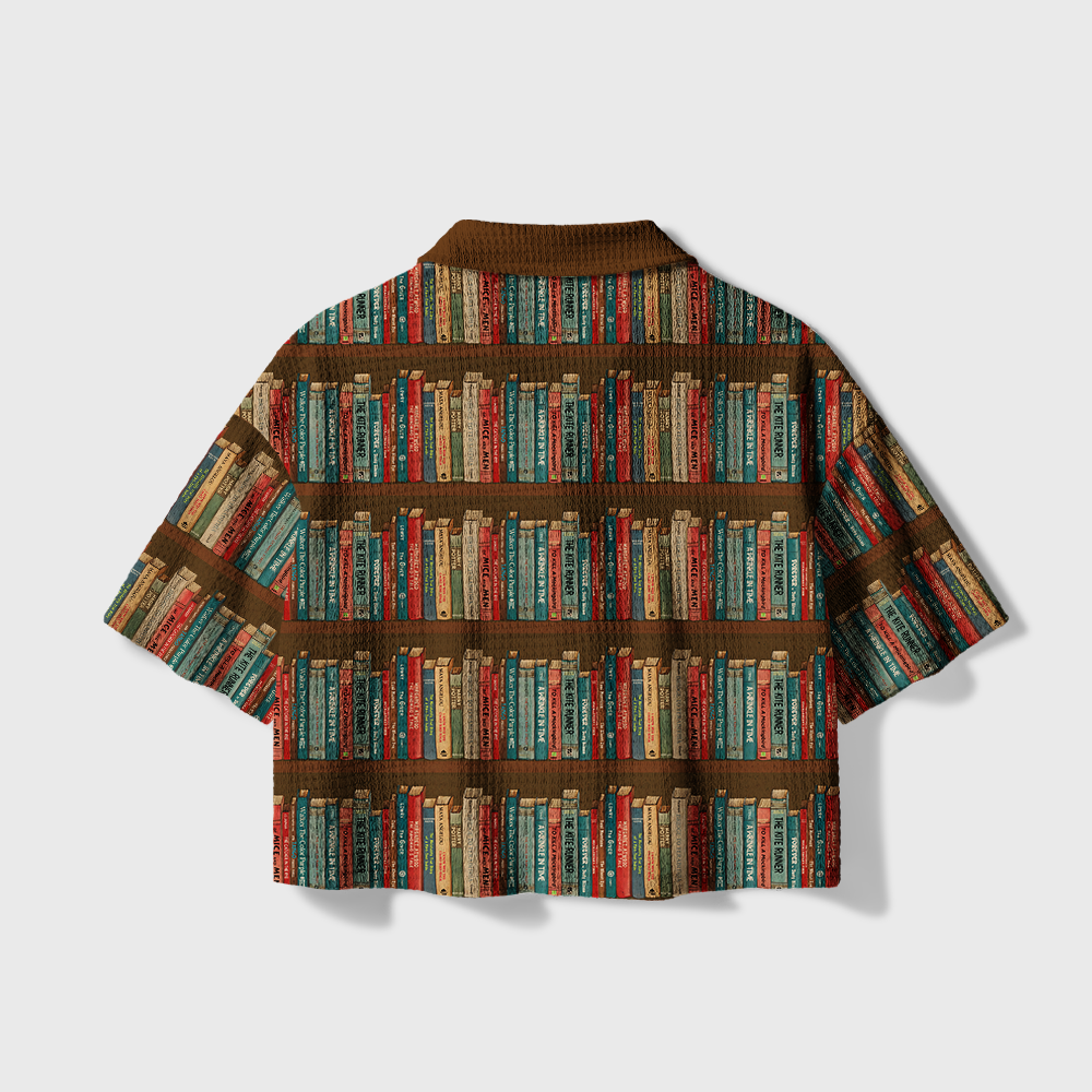 Pagewings Read Banned Books Camp Collar Boxy Fit Unisex Crochet Shirt