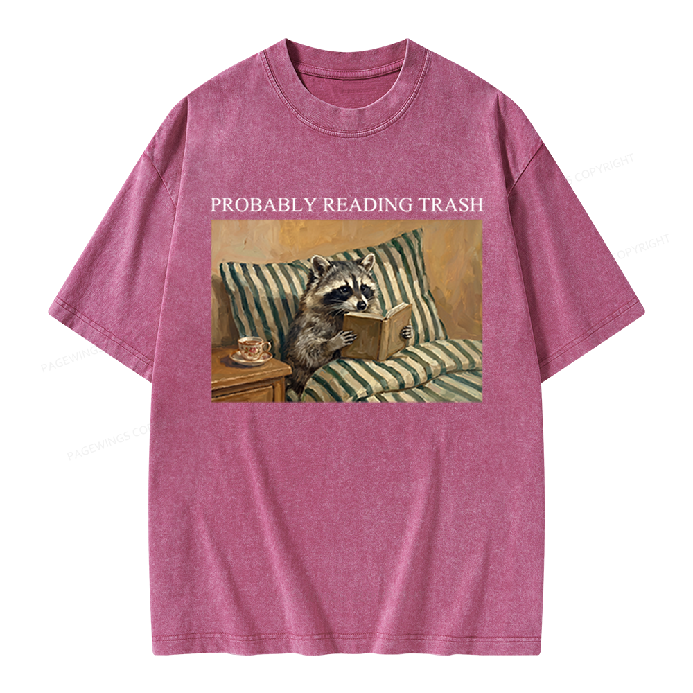 Pagewings Reading Trash Racoon Unisex Washed T-shirt