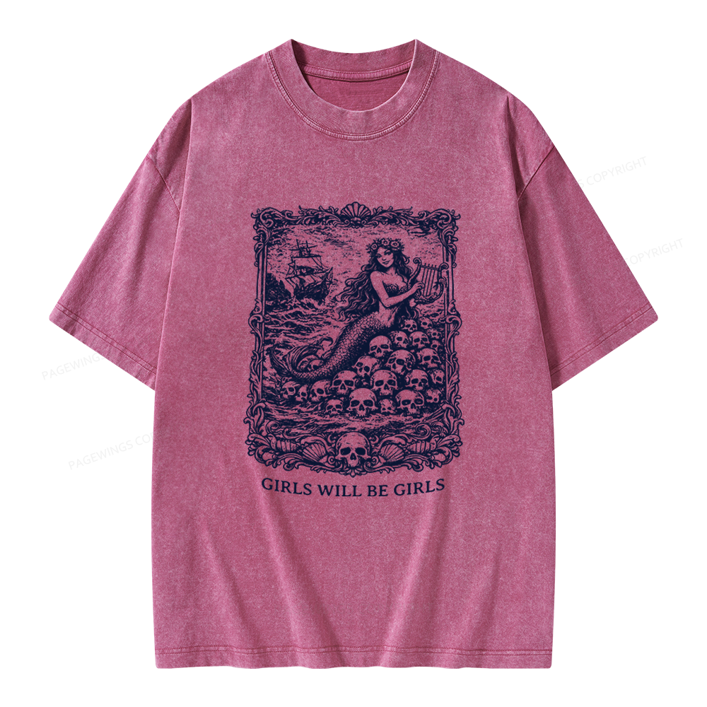 Pagewings Girls Will Be Girls Unisex Washed T-shirt