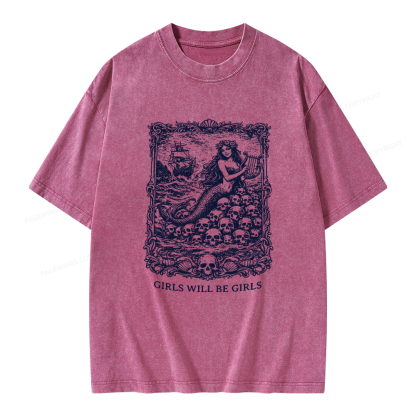 Pagewings Girls Will Be Girls Unisex Washed T-shirt