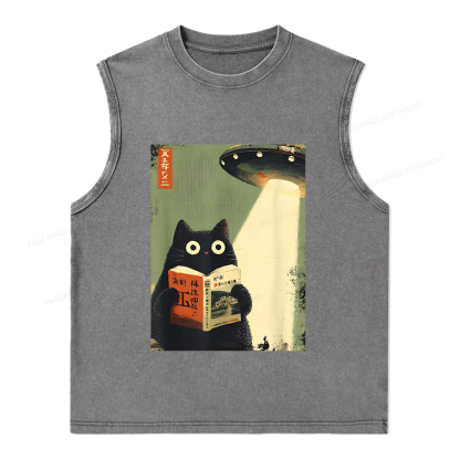 Pagewings Vintage Cat Book Lovers Unisex Washed Tank Top