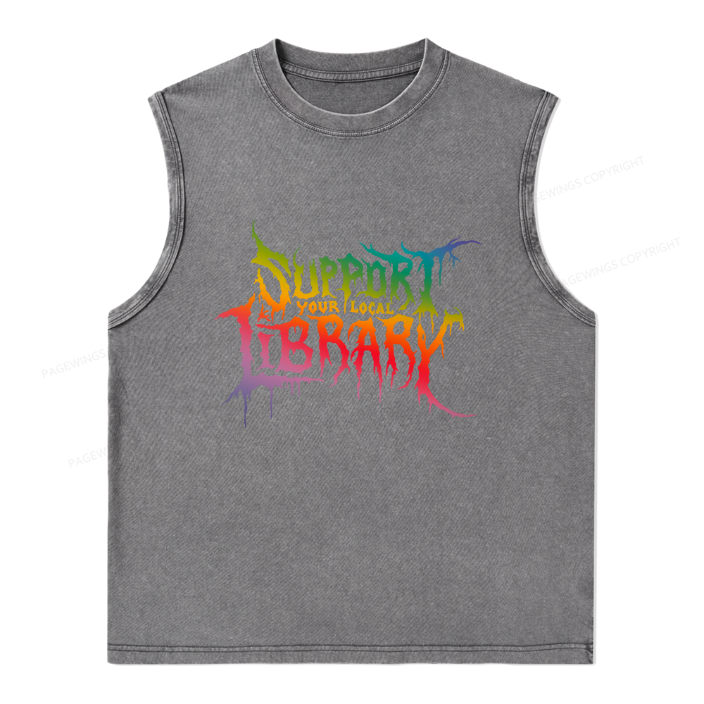 Pagewings Support Your Local Library Unisex Washed Tank Top