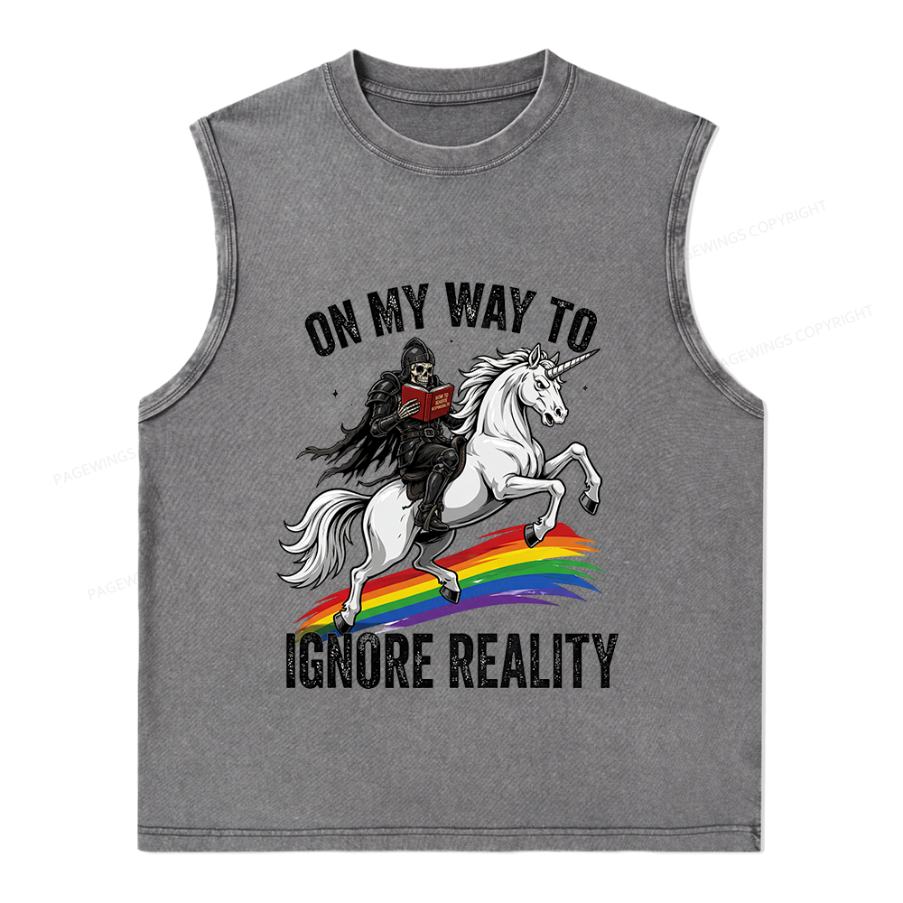 Pagewings On My Way To Ignore Reality Unisex Washed Tank Top