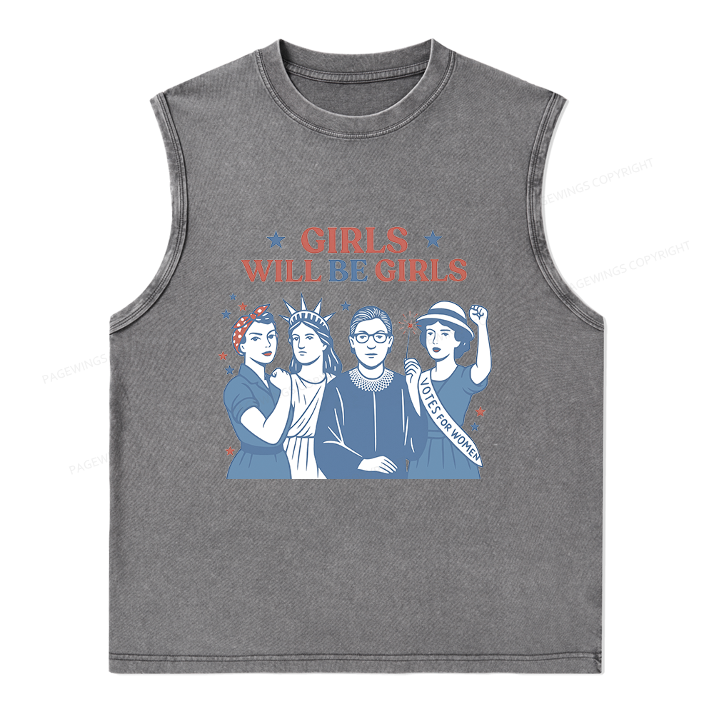 Pagewings Girls Will Be Girls Unisex Washed Tank Top