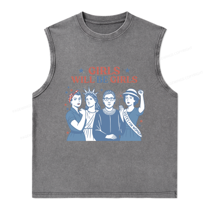 Pagewings Girls Will Be Girls Unisex Washed Tank Top