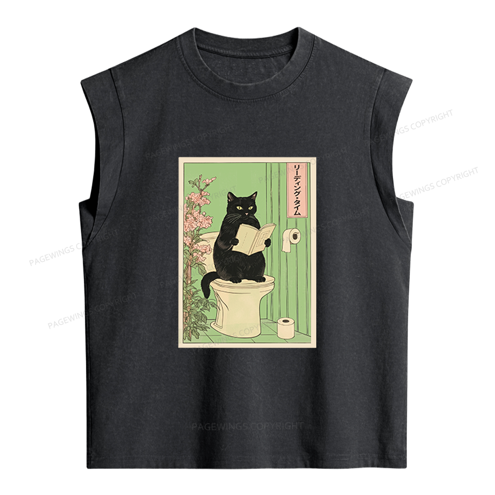 Pagewings Black Cat Women's Washed Tank Top