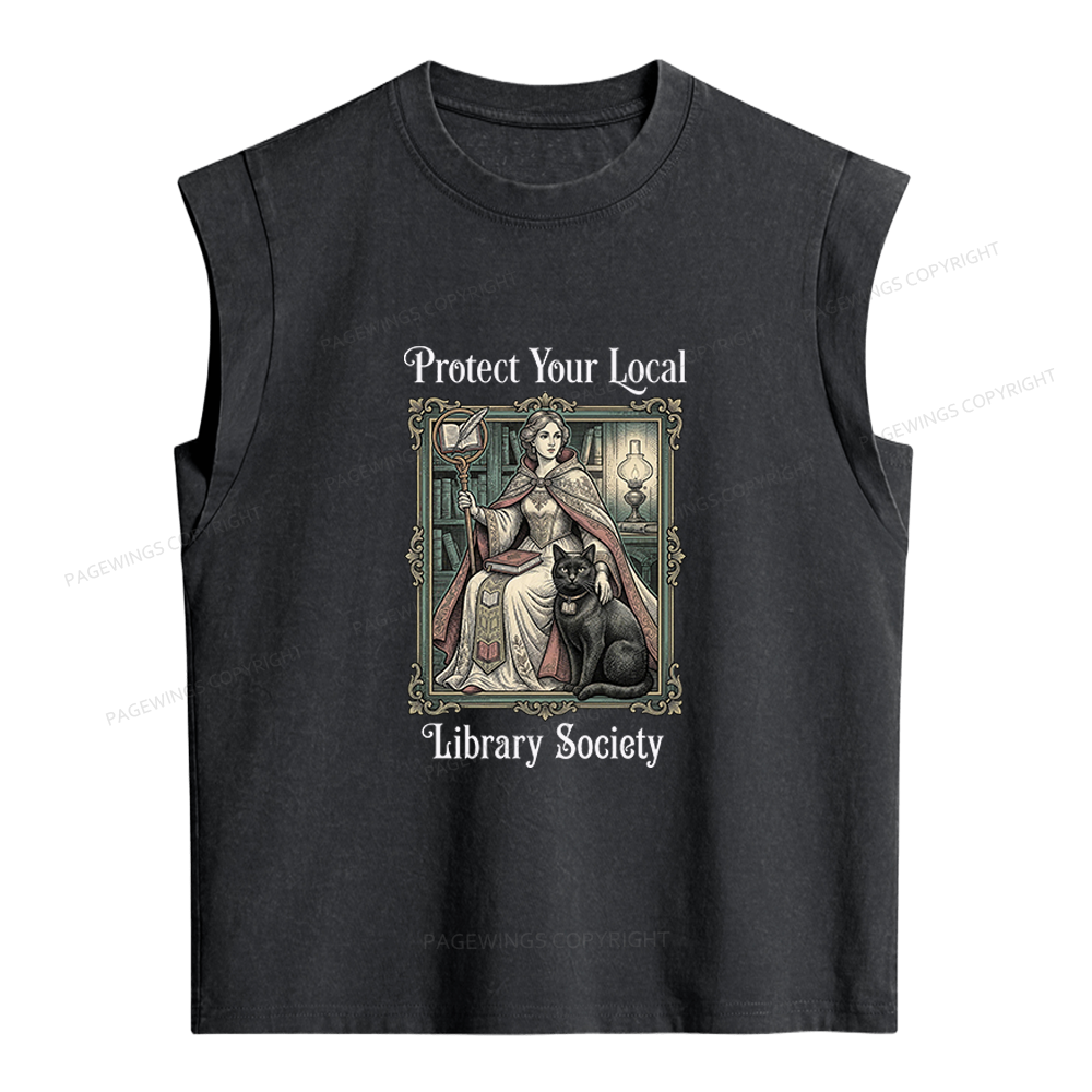 Pagewings Defend Your Local Public Library Women's Washed Tank Top