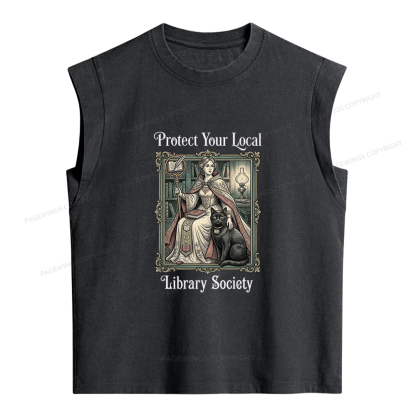 Pagewings Defend Your Local Public Library Women's Washed Tank Top