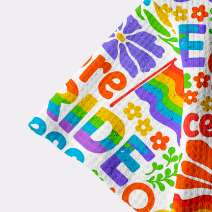 Pagewings More Pride Less Prejudice Rainbow Camp Collar Boxy Fit Unisex Crochet Shirt