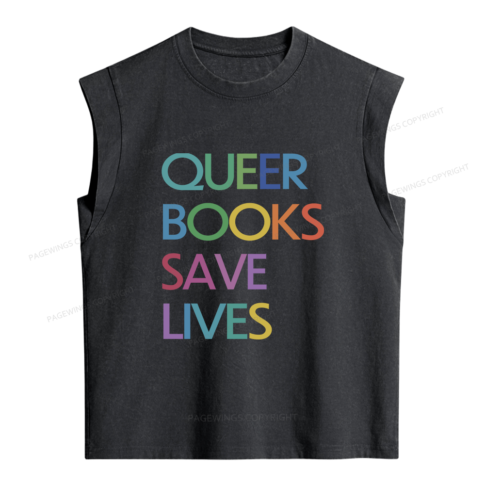 Pagewings Queer Books Save Lives Women's Washed Tank Top