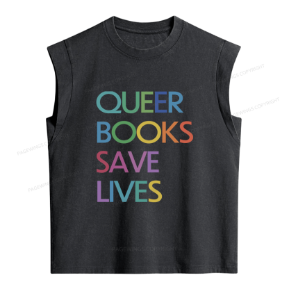 Pagewings Queer Books Save Lives Women's Washed Tank Top