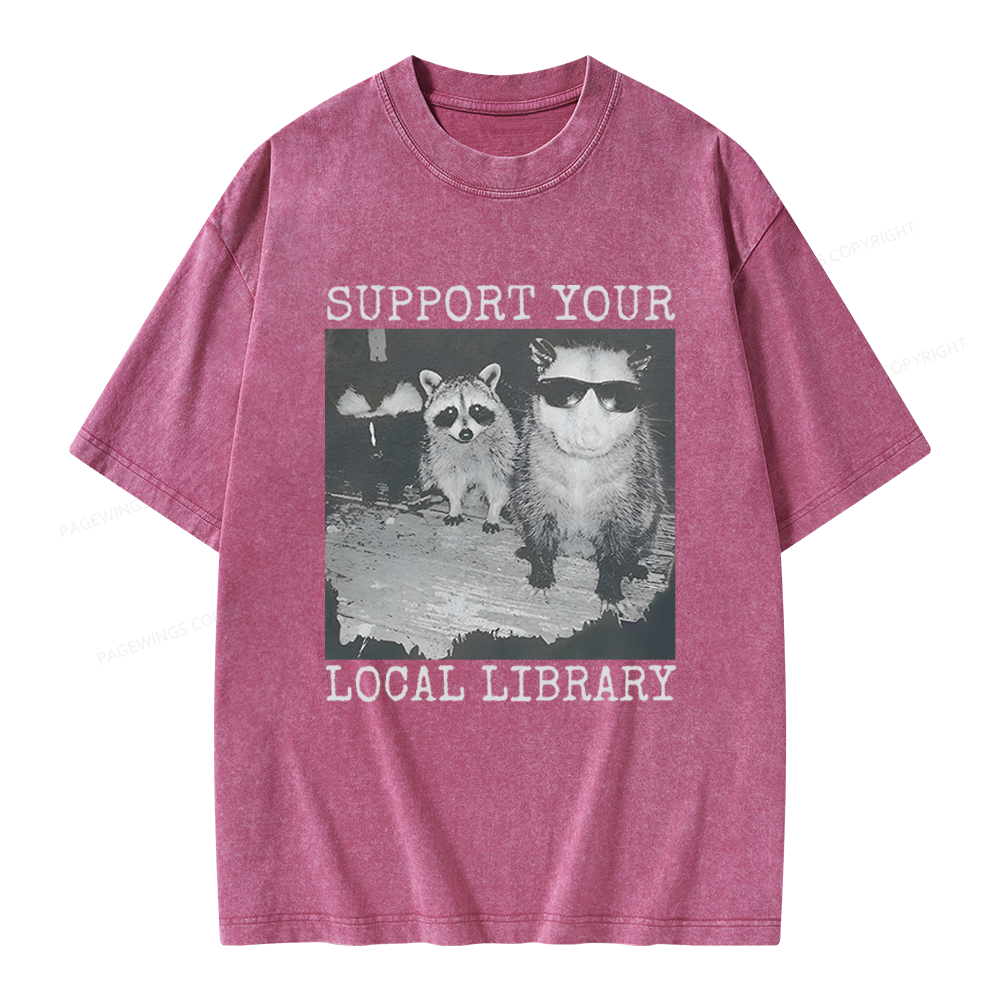 Pagewings Support Your Local Library Unisex Washed T-shirt
