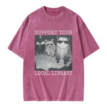 Pagewings Support Your Local Library Unisex Washed T-shirt