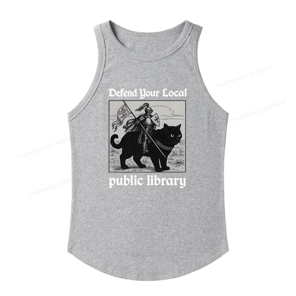Pagewings Slim Fit Defend Your Local public library Women's Fitted Tank Top 