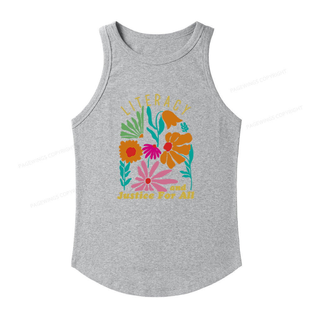 Pagewings Slim Fit Literacy and Justice for All Women's Fitted Tank Top