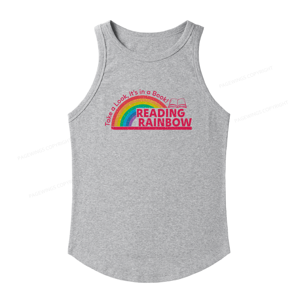 Pagewings Slim Fit Reading With Rainbow Women's Fitted Tank Top