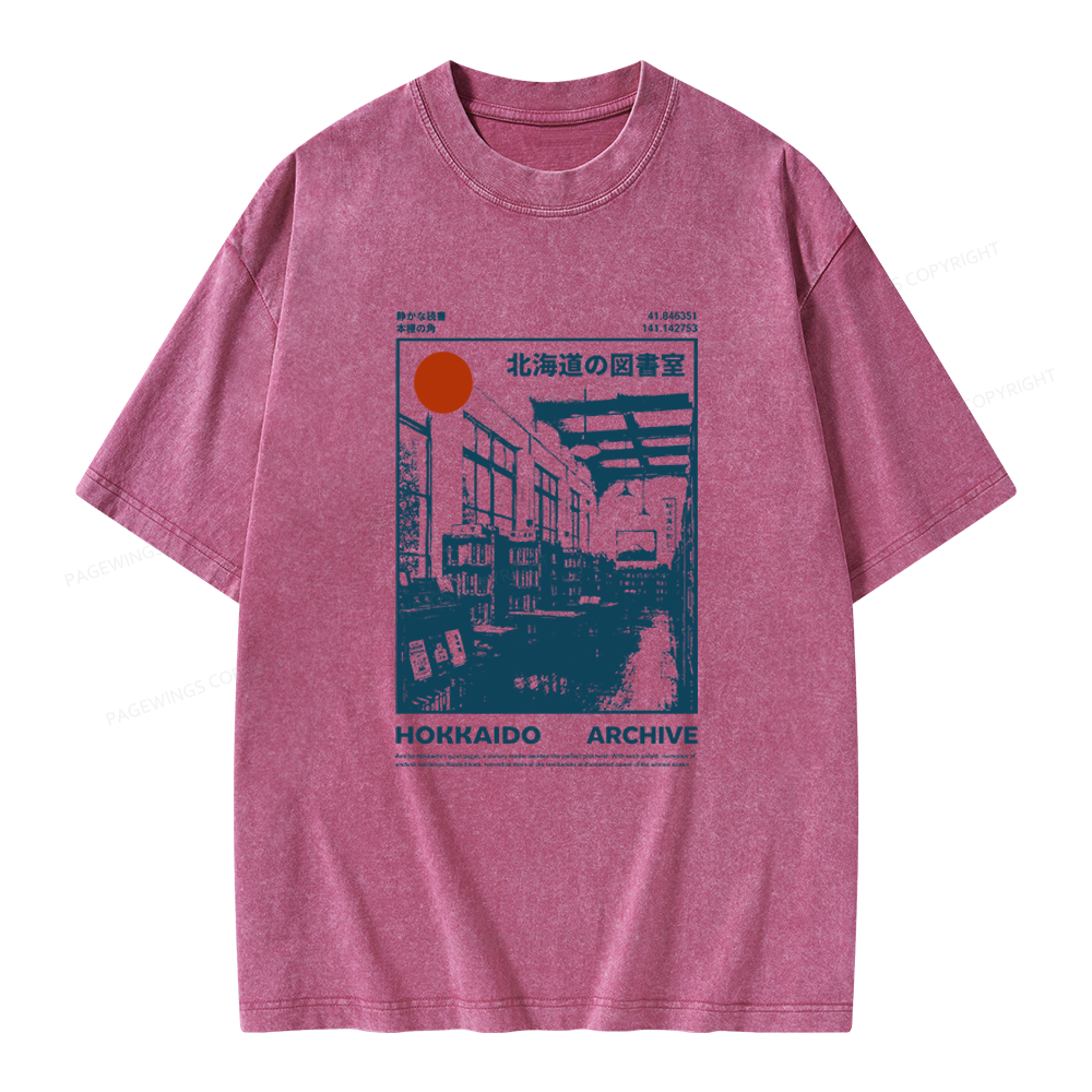 Pagewings Japanese Library Unisex Washed T-shirt
