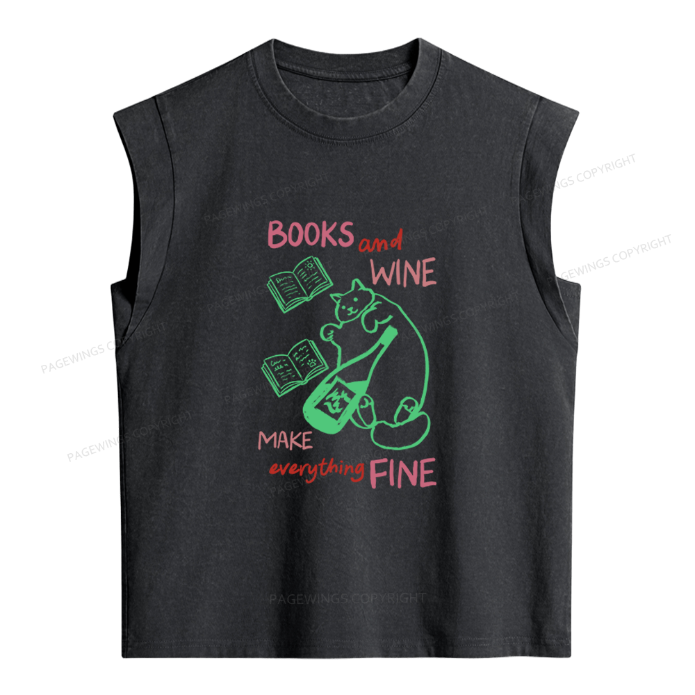 Pagewings Cats and Wine Women's Washed Tank Top