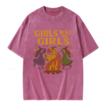 Pagewings Girls Will Be Girls Unisex Washed T-shirt