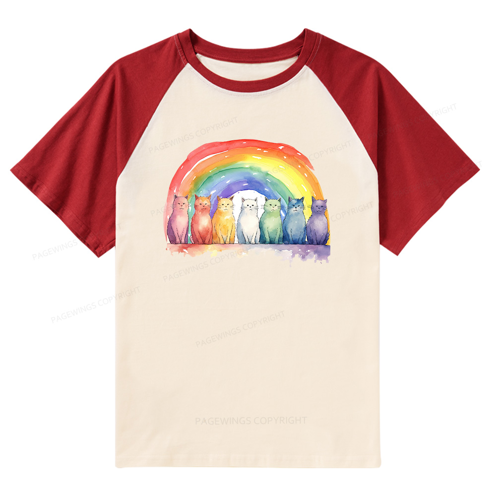 Pagewings Pride Rainbow Cat Raglan T-shirt