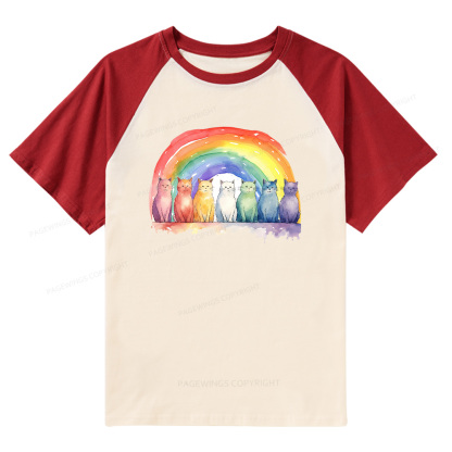 Pagewings Pride Rainbow Cat Raglan T-shirt