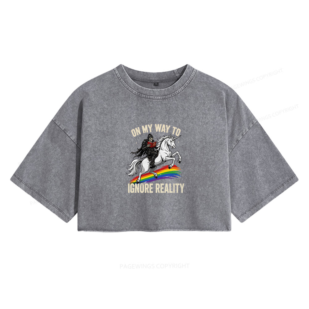 Pagewings On My Way To Ignore Reality Women's Washed Cropped T-shirt