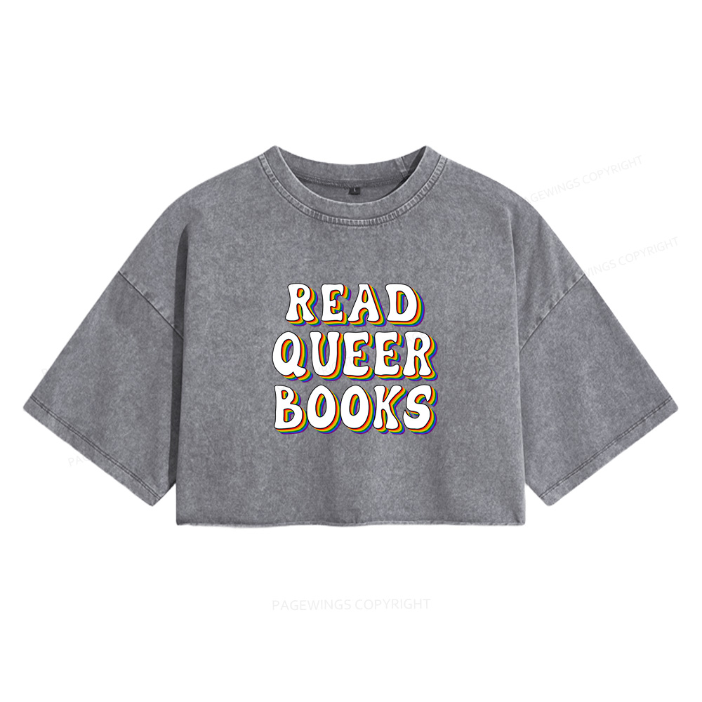 Pagewings Read Queer Books Women's Washed Cropped T-shirt