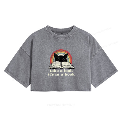 Pagewings Take A Look Its In A Book Women's Washed Cropped T-shirt