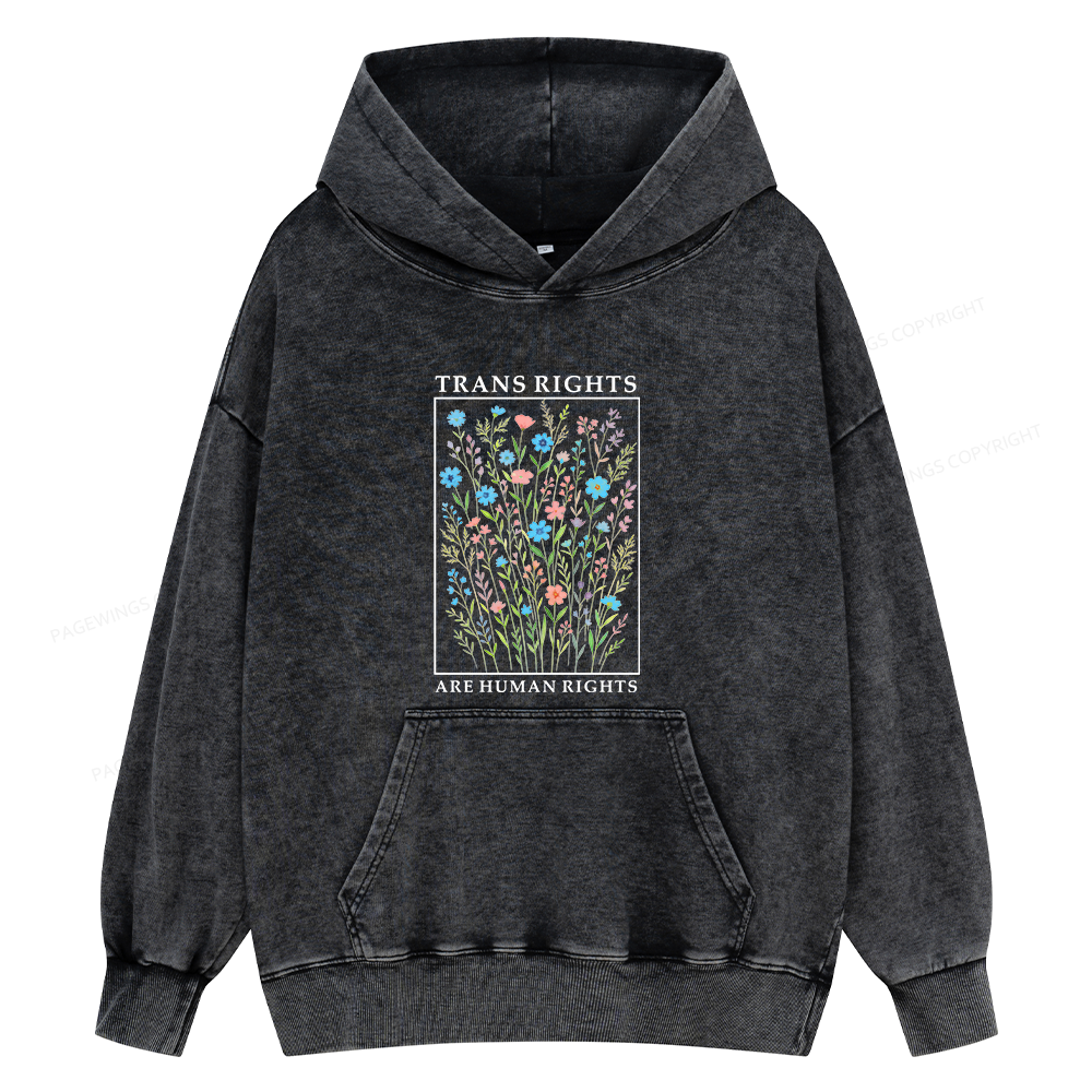 Pagewings Trans Rights Are Human Rights Unisex Washed Hoodie