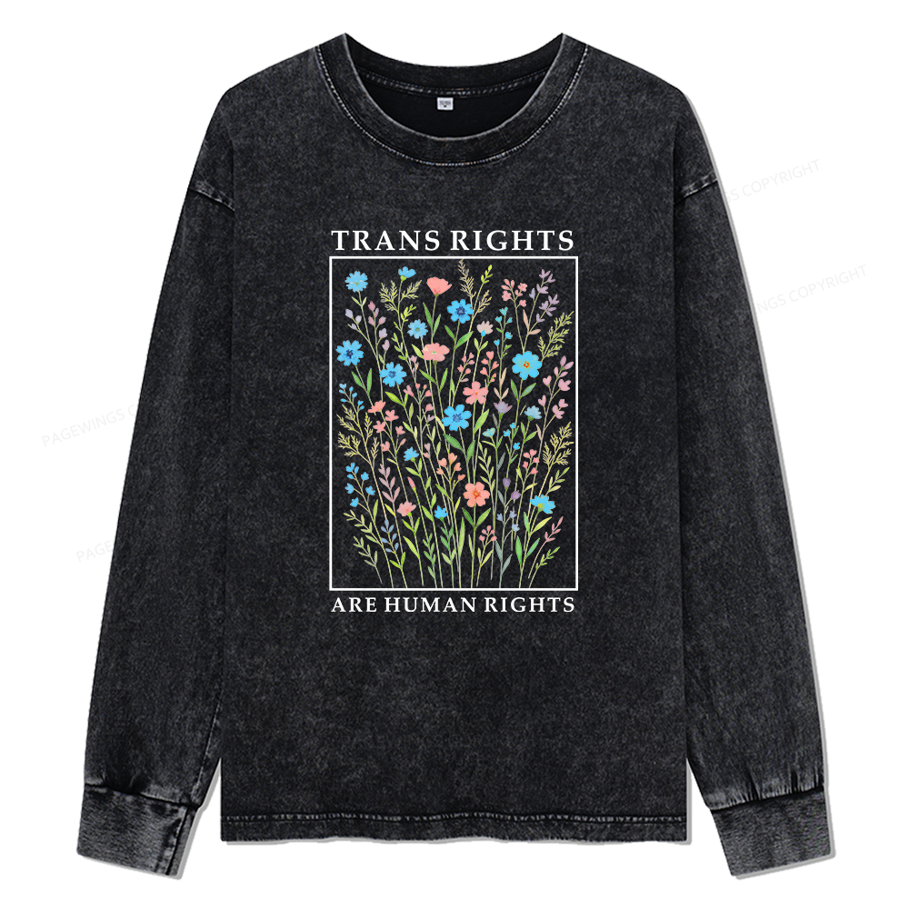 Pagewings Trans Rights Are Human Rights Unisex Washed Long Sleeve T-shirt