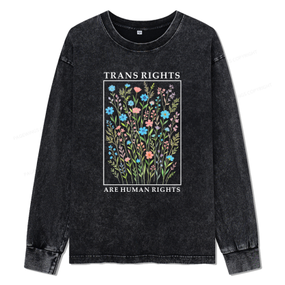 Pagewings Trans Rights Are Human Rights Unisex Washed Long Sleeve T-shirt