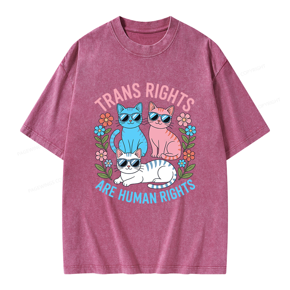 Pagewings Trans Rights Are Human Rights Cat Unisex Washed T-shirt