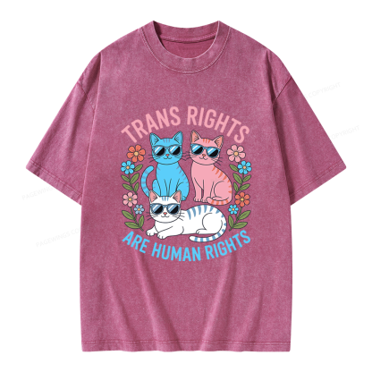 Pagewings Trans Rights Are Human Rights Cat Unisex Washed T-shirt