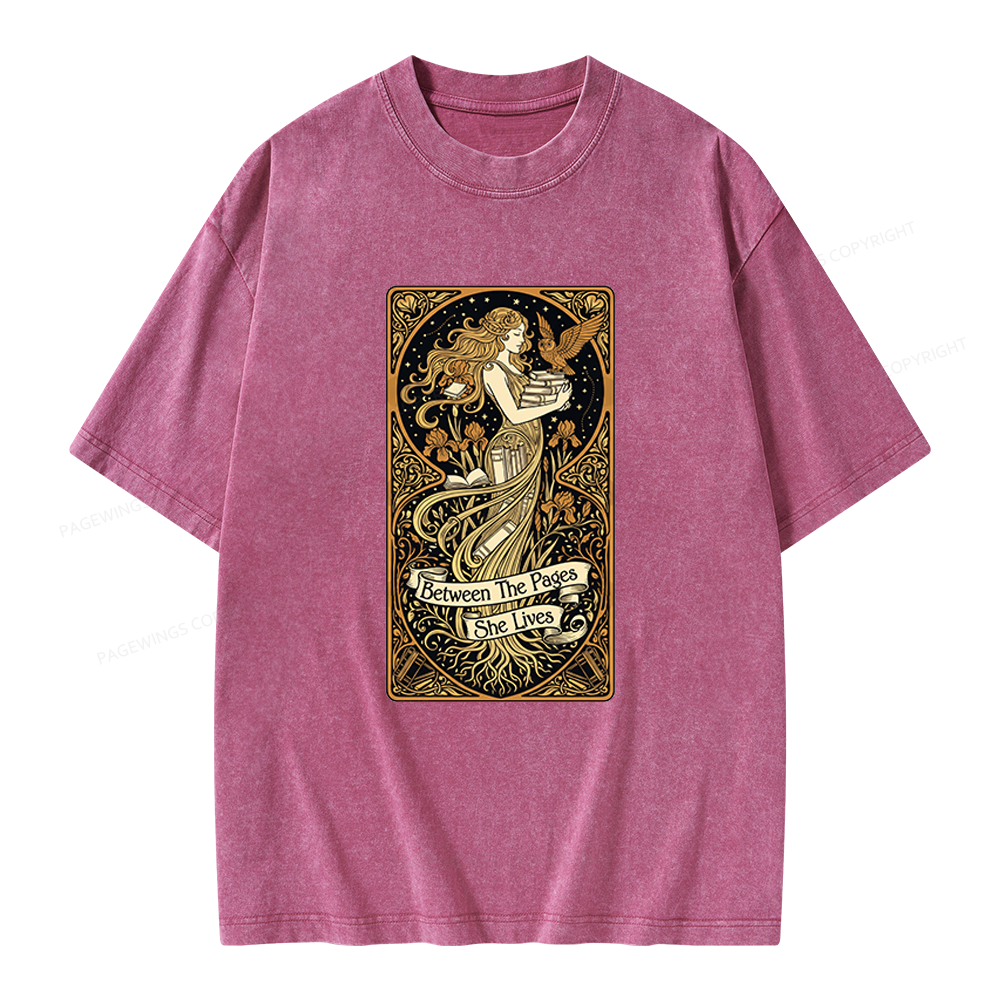 Pagewings Between The Pages She Lives Unisex Washed T-shirt