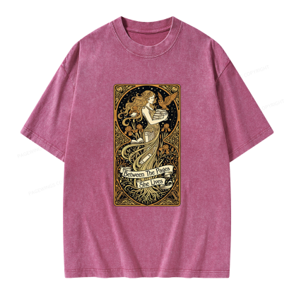 Pagewings Between The Pages She Lives Unisex Washed T-shirt