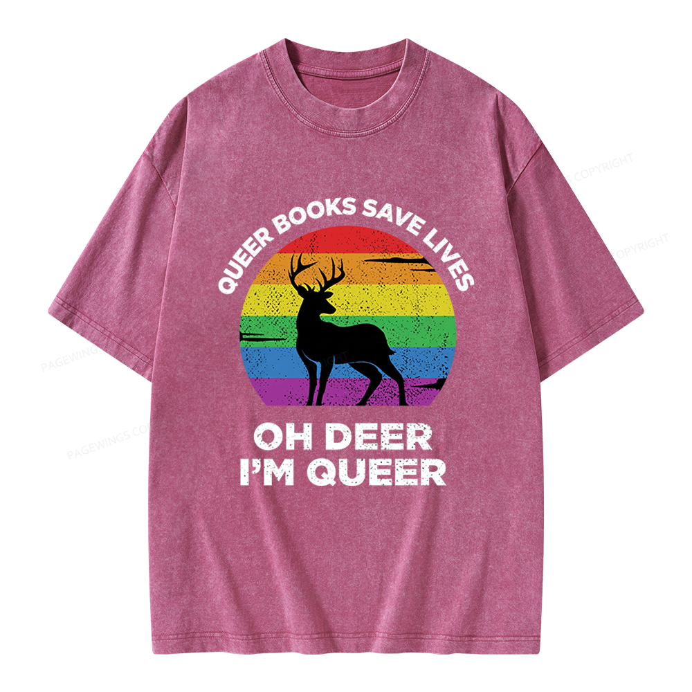 Pagewings Oh Deer I’m Queer Unisex Washed T-shirt