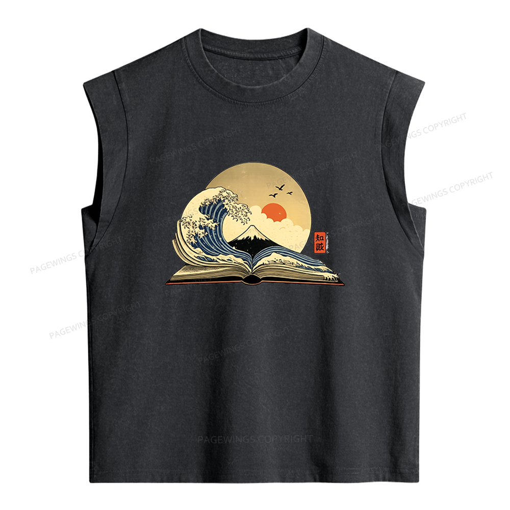 Pagewings Great Wave of Knowledge Women's Washed Tank Top
