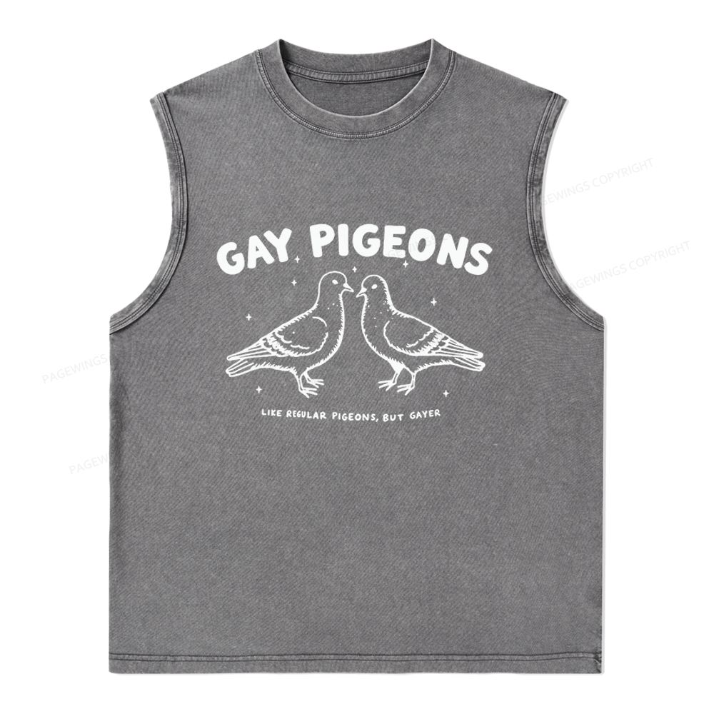 Pagewings Gay Pigeons Unisex Washed Tank Top